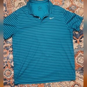 Nike Dri-Fit Striped Polo Shirt XL Teal Blue